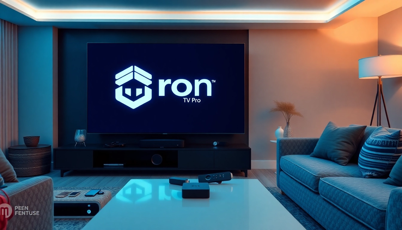 Experience Iron TV Pro: A modern living room showcasing streaming devices and a large TV.