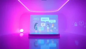 Engaging NSFW AI chat scene showcasing futuristic digital interaction.