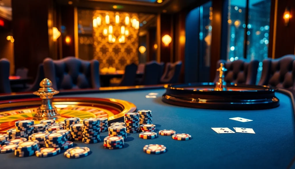 Experience excitement at Bay789 with vibrant poker chips and a luxurious roulette wheel.